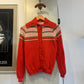 1960s Orange Knitted Wool Patterned Cardigan Jumper