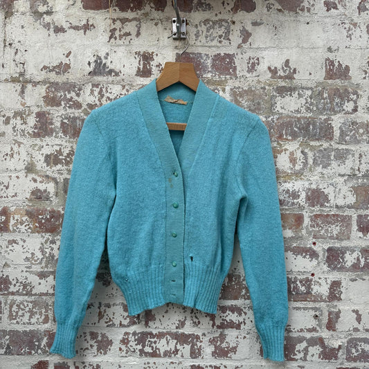 1960s Turquoise Blue Knitted Cardigan