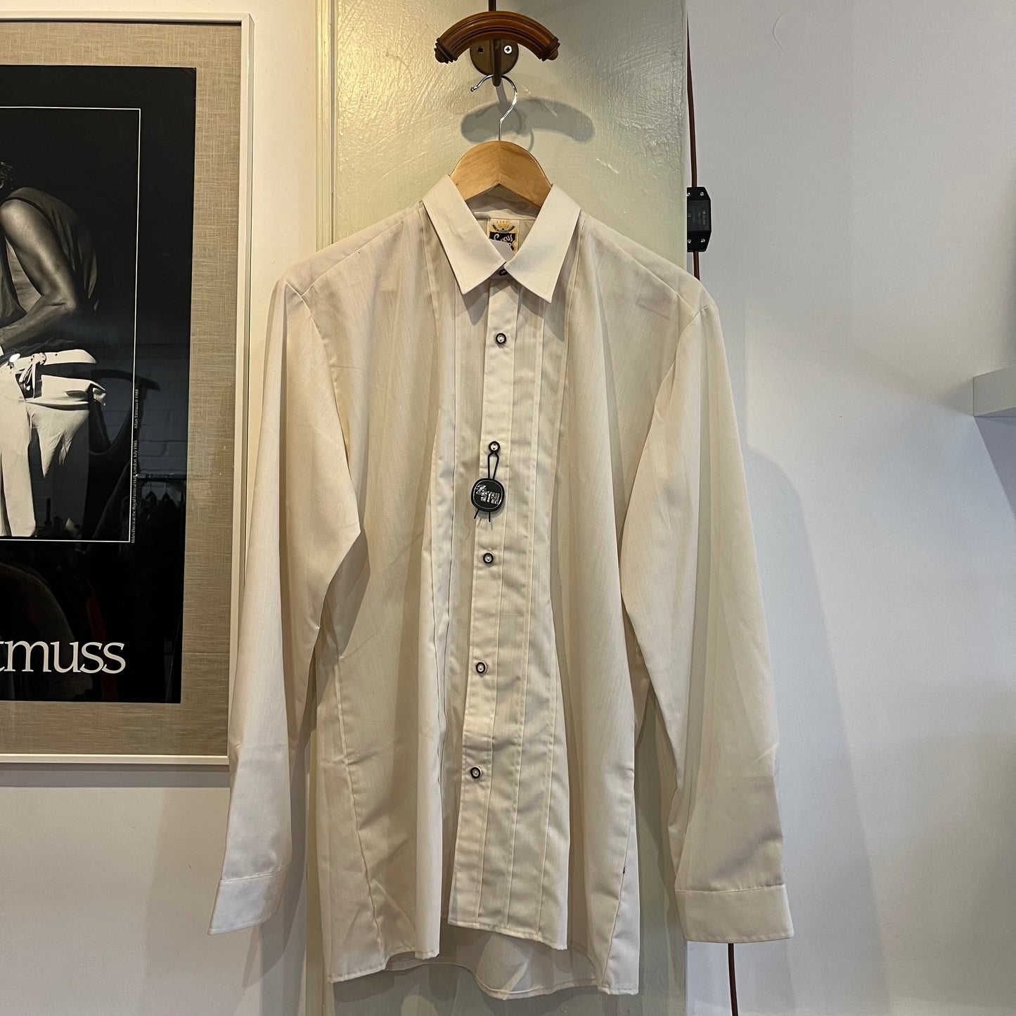 1980s Dead Stock Cream Detailed Formal Shirt