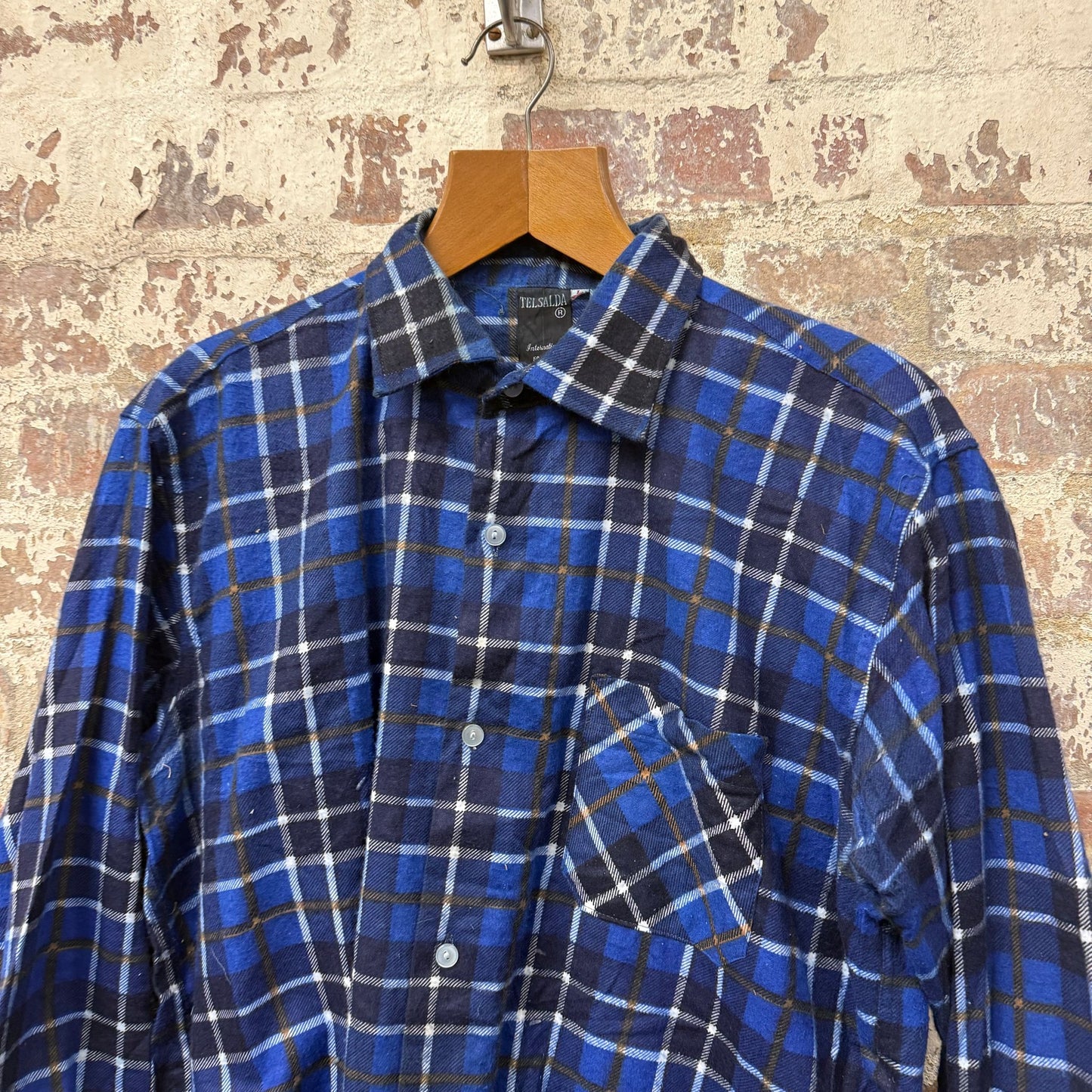 1970s Blue Checkered British Button Up Shirt