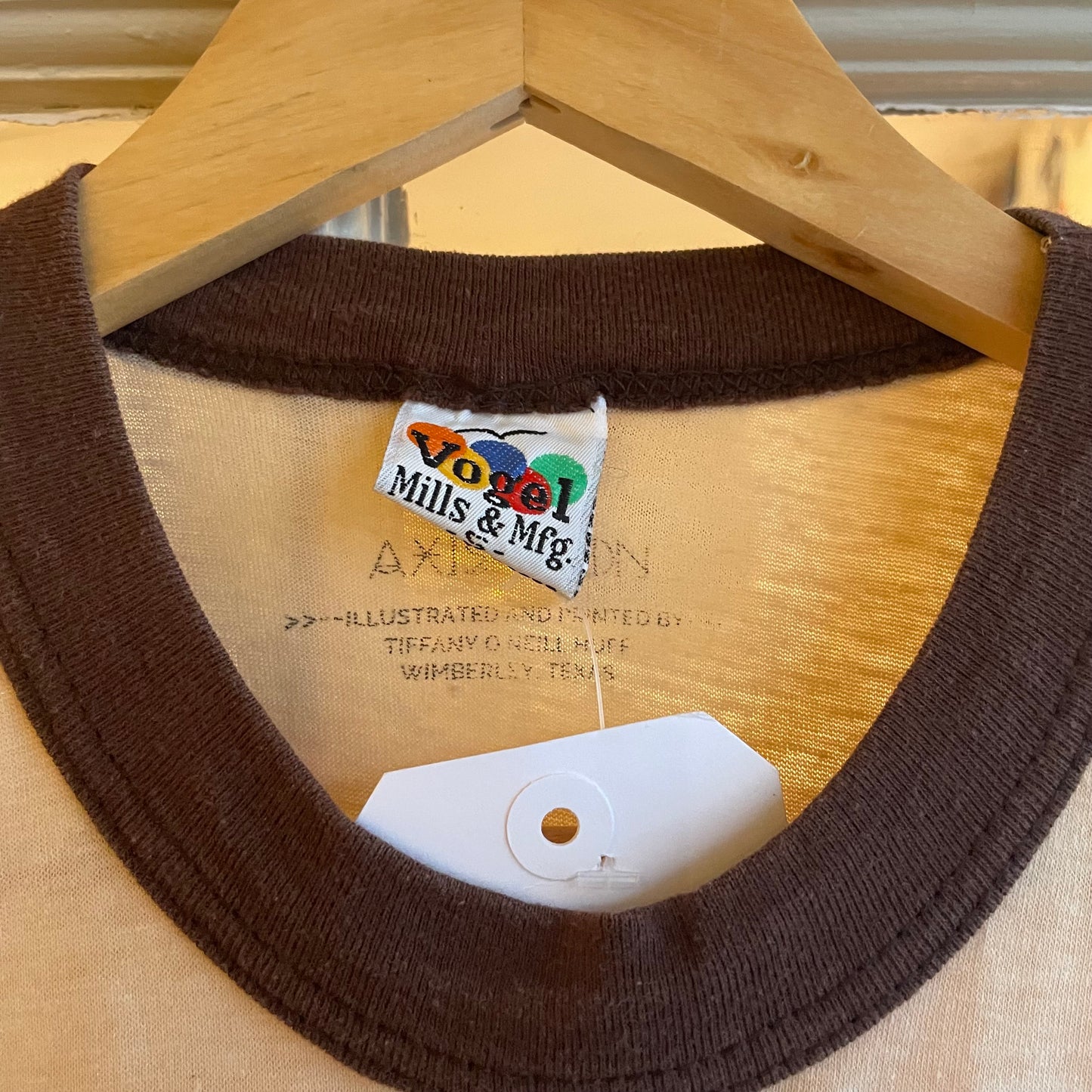 1970s Beige Brown Nature Graphic Ringer T-shirt