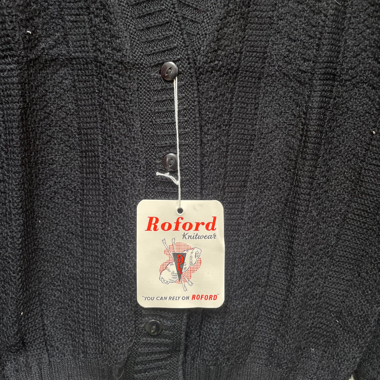 Vintage 1960s Black Knitted Deadstock Cardigan Jumper
