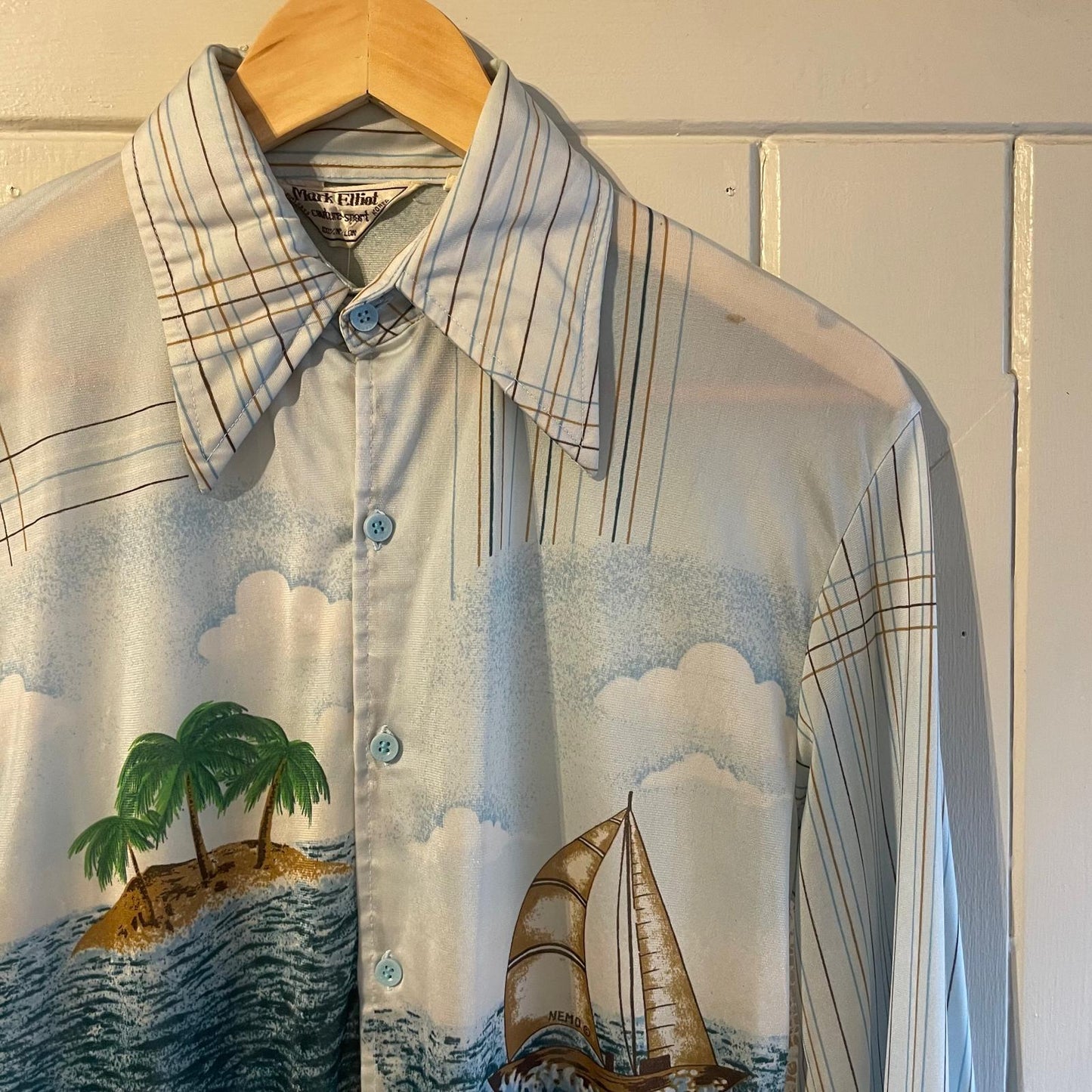 1970s Grey American Graphic Collared Shirt