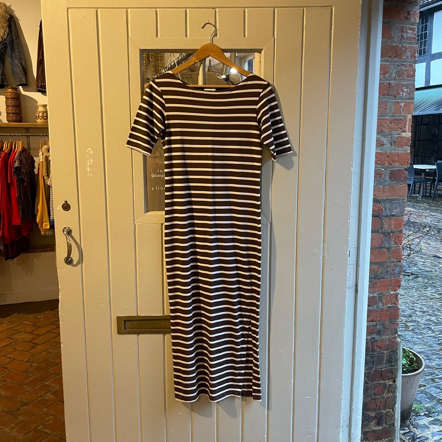 1990s Brown Striped Laura Ashley Cotton Dress
