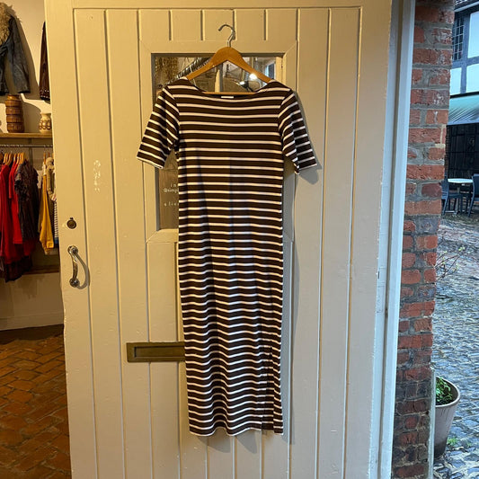 1990s Brown Striped Laura Ashley Cotton Dress