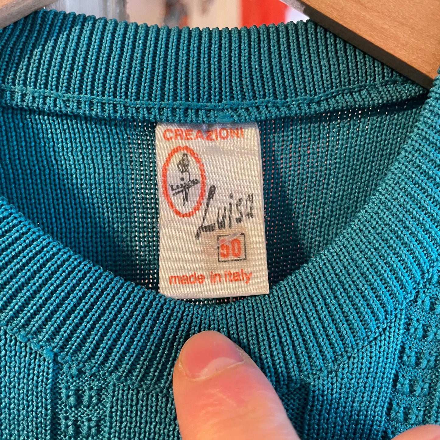 1970s Turquoise Green Short Sleeved Knitted Jumper