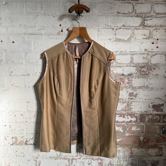 1950s Beige Satin Wool Liner Vest Gilet