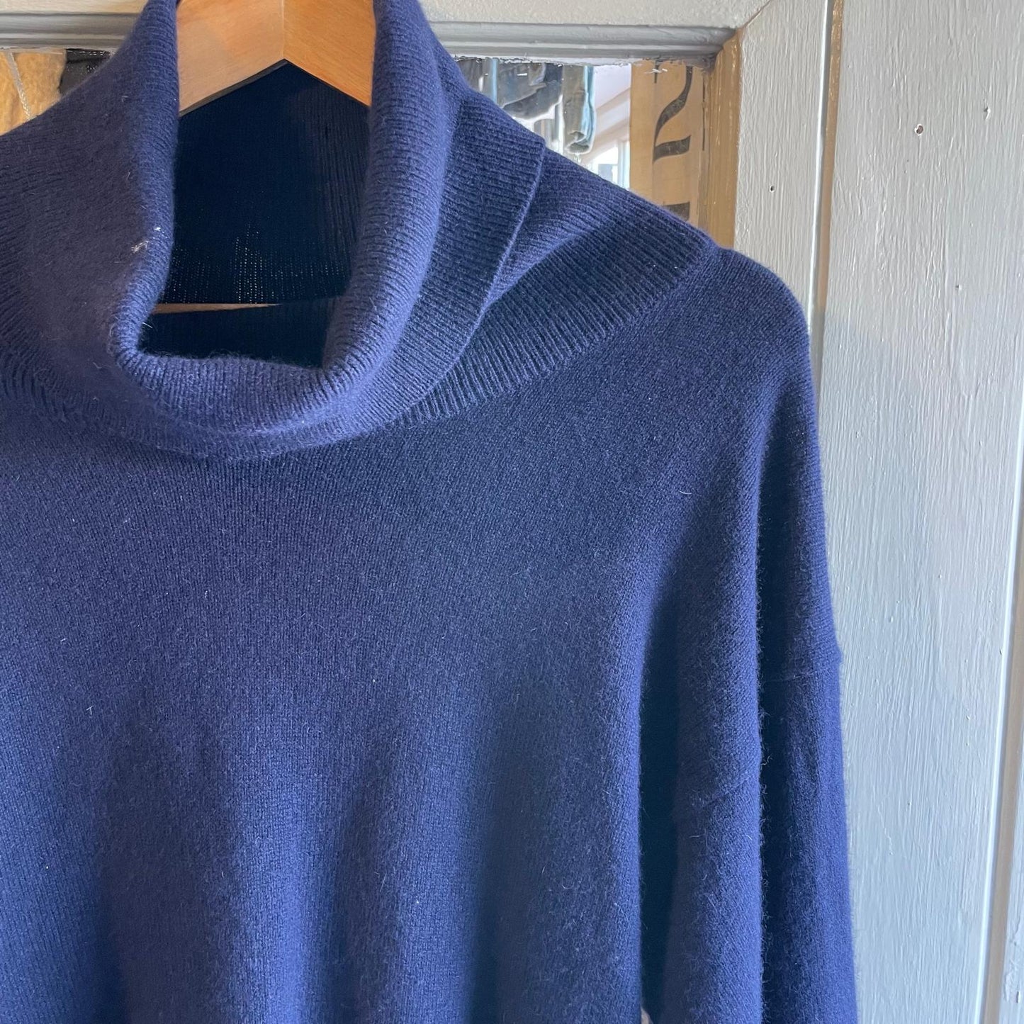 1980s , 1990s Navy Wool Laura Ashley Roll Neck Jumper