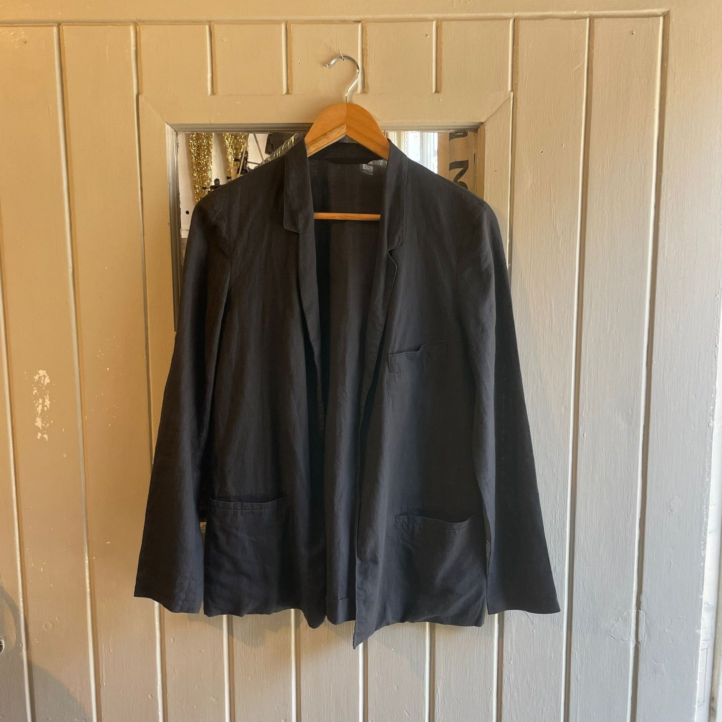 Vintage 70s/80s Black Linen Open Blazer Jacket