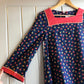 1970s Navy Floral Print Bell Sleeve Blouse