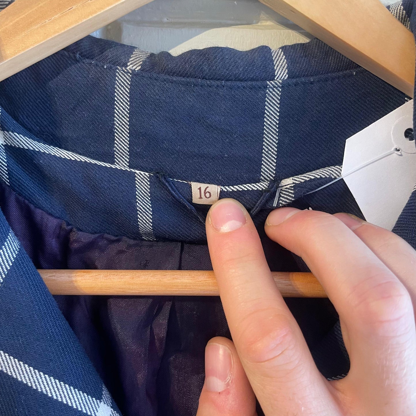 1960s Navy Window-frame Tartan Long Coat Jacket