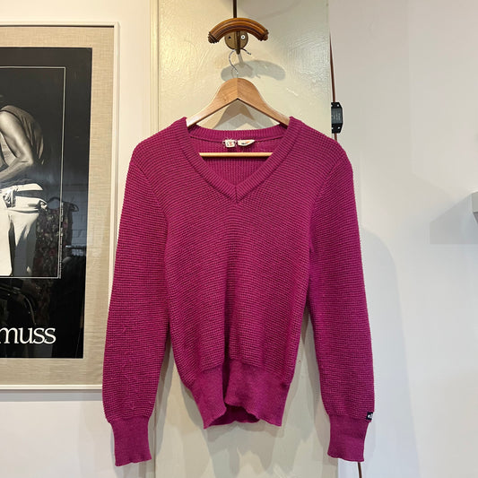 1980s Purple Ellesse V-Neck Knitted Jumper