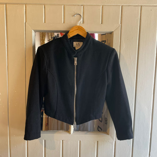Vintage 90s Black Armani Zip Wool Jacket Coat