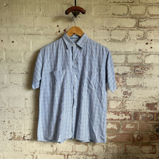 1950s Rayon Cotton Blue Checked Shirt