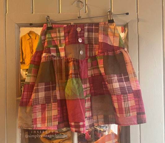 1970s Multi Coloured Checked Patchwork Skirt