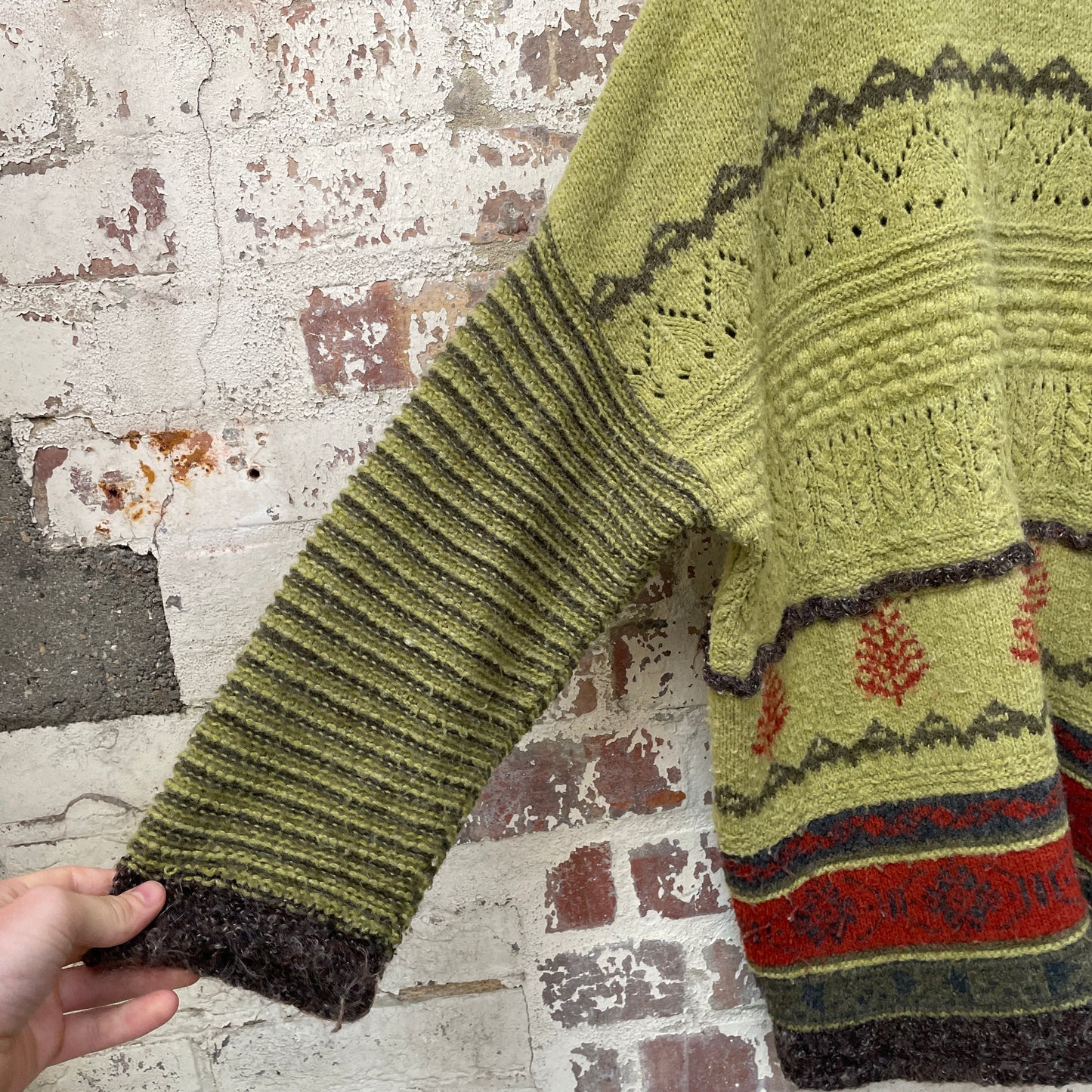 Vintage 1980s 1990s Green Knitted Patterned Jumper