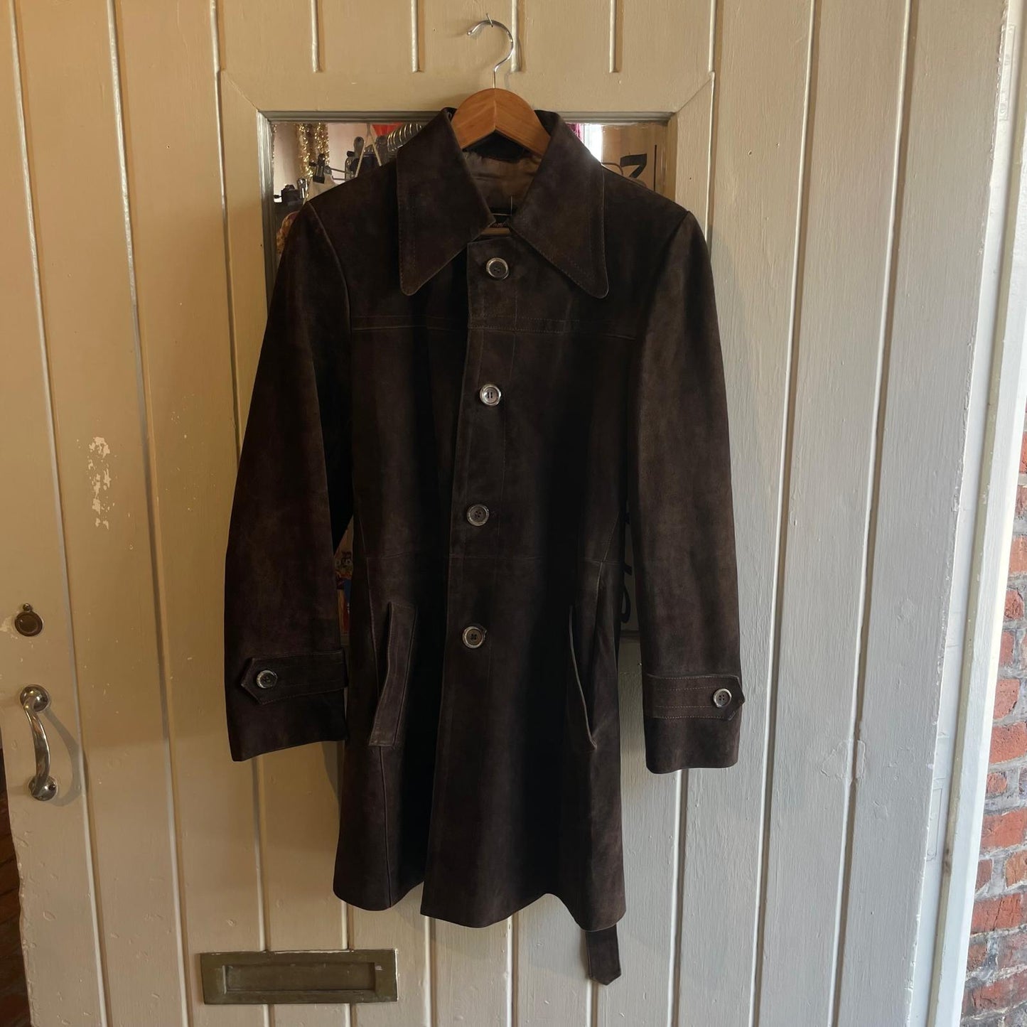 Vintage 70s Brown Suede Leather Dagger Collar Jacket Coat