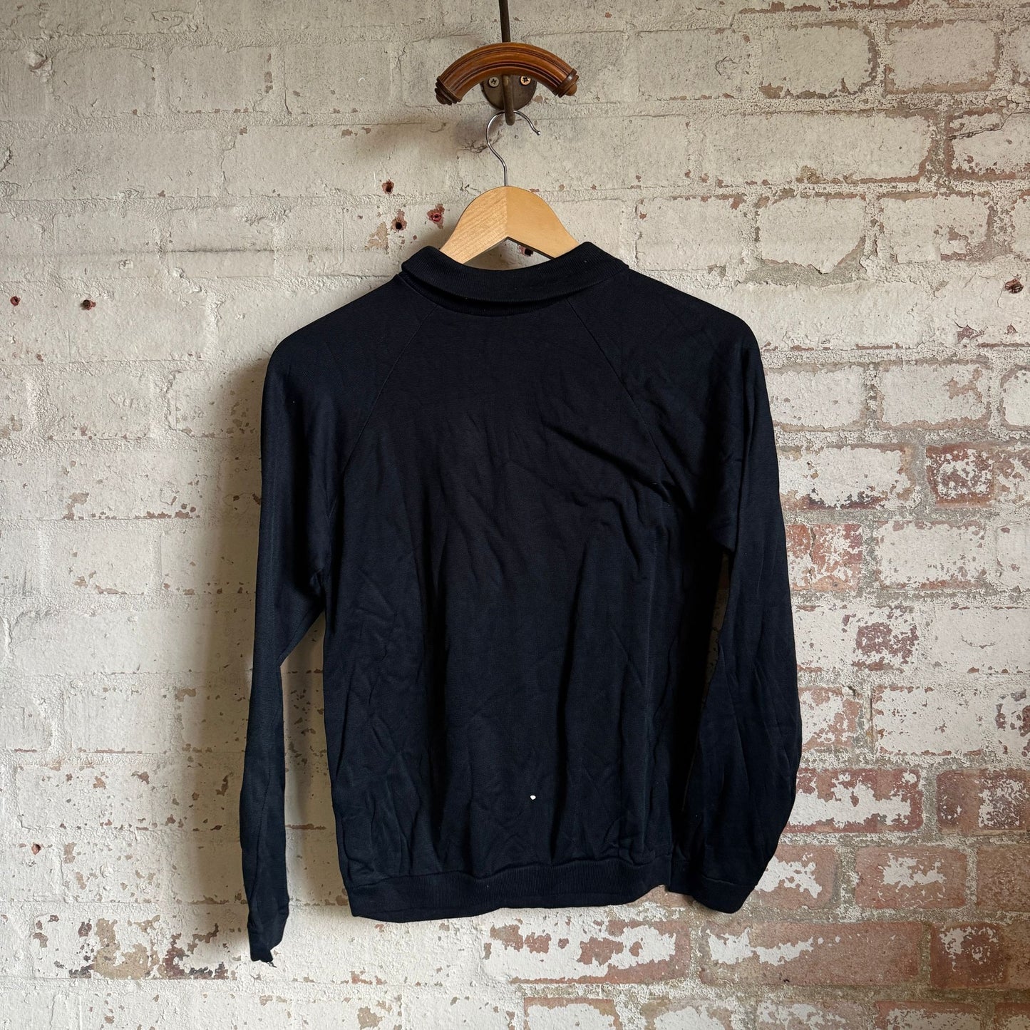 1970s Black Unusual Raglan Roll Neck Long Sleeve Top
