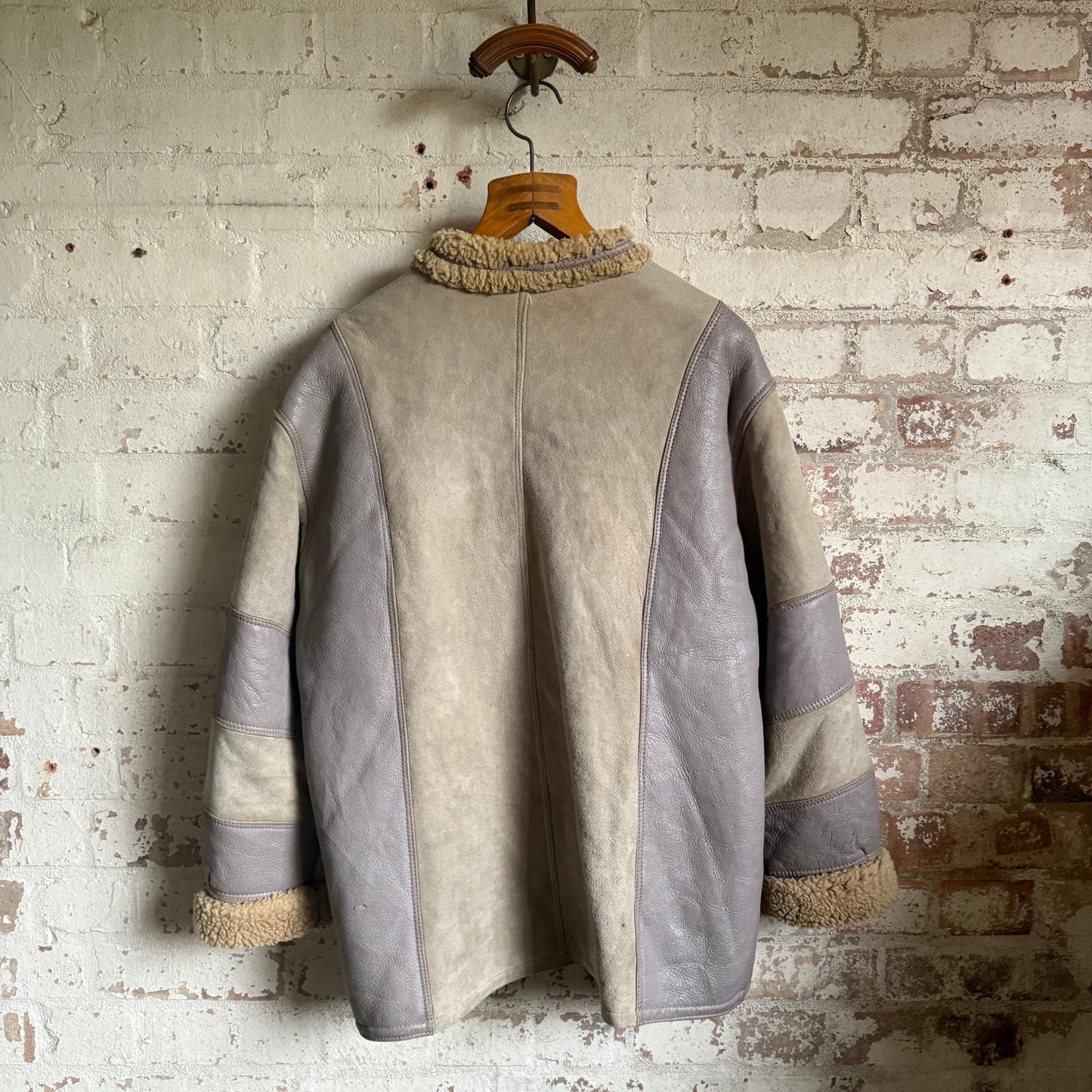 1970s Unusual Leather Shearling French Coat