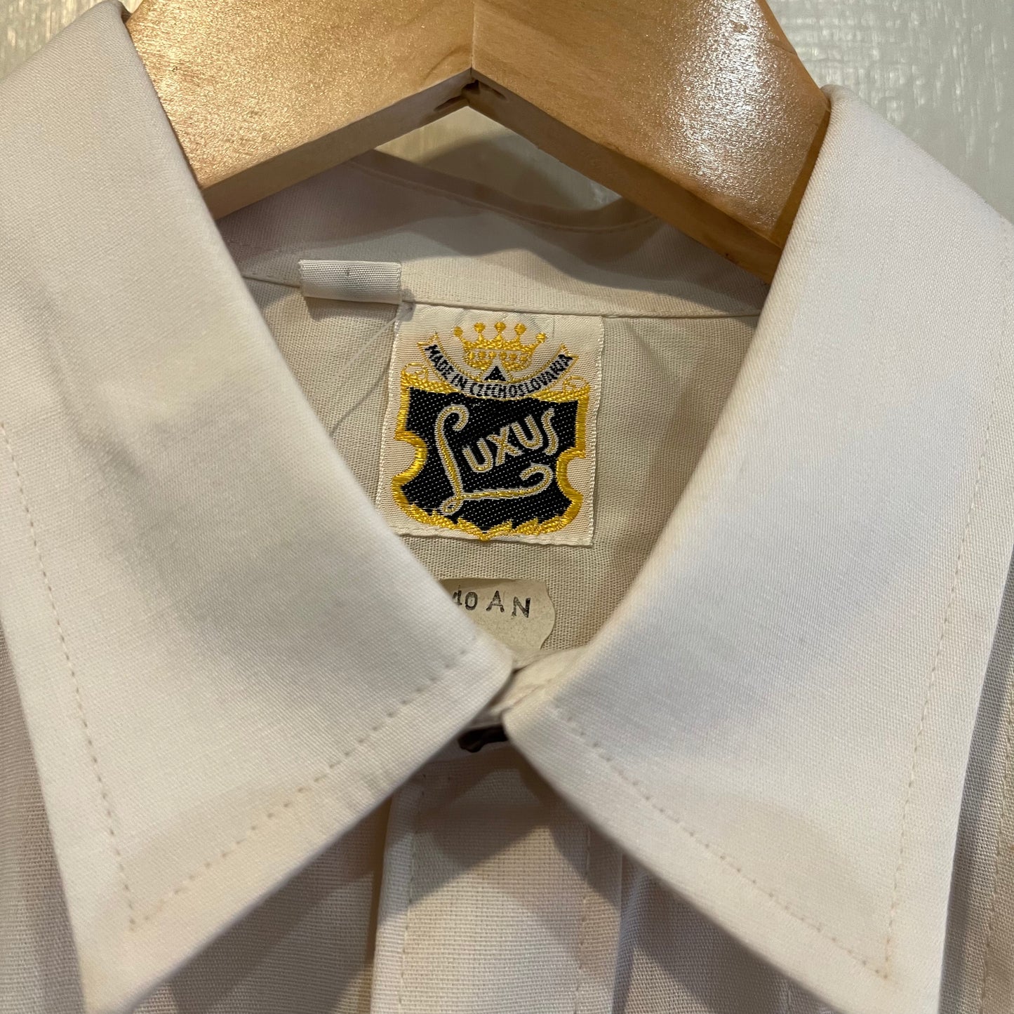 1980s Dead Stock Cream Detailed Formal Shirt