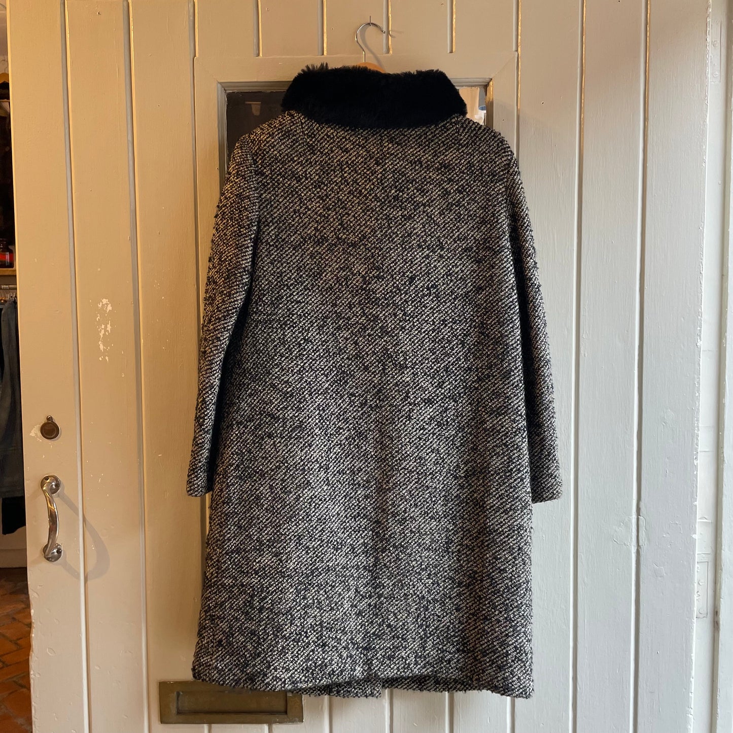 1960s Black and White Wool Long Double Breasted Coat