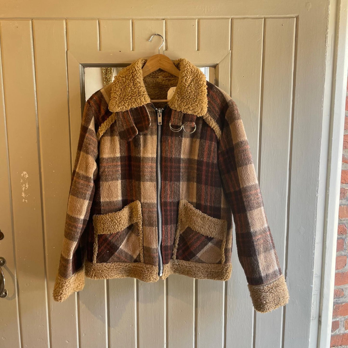 1970s Brown Tartan Sherpa Lined Jacket