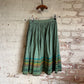 1970s Green Heavy Linen Stripe Gathered Skirt