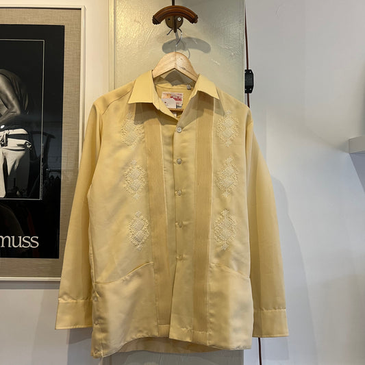 1970s Cream Embroidered Button Up Shirt
