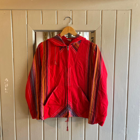 1970s Red Knitted Zip Up Hoodie Jumper