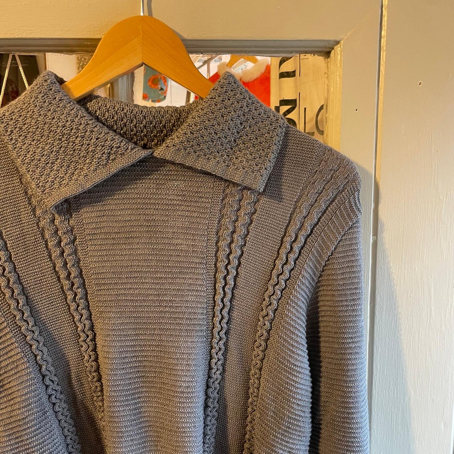 1950s Grey Wool Collared Knitted British Jumper