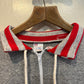 1980s Grey Red Striped Bat Wing Zip Sweatshirt Jumper