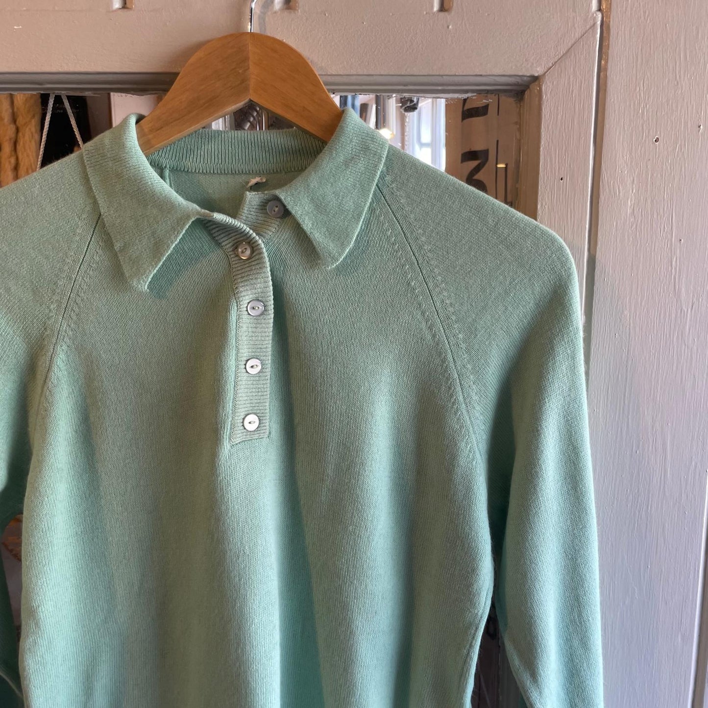 1960s Mint Green Wool Knitted Collared Button Polo Shirt Cardigan