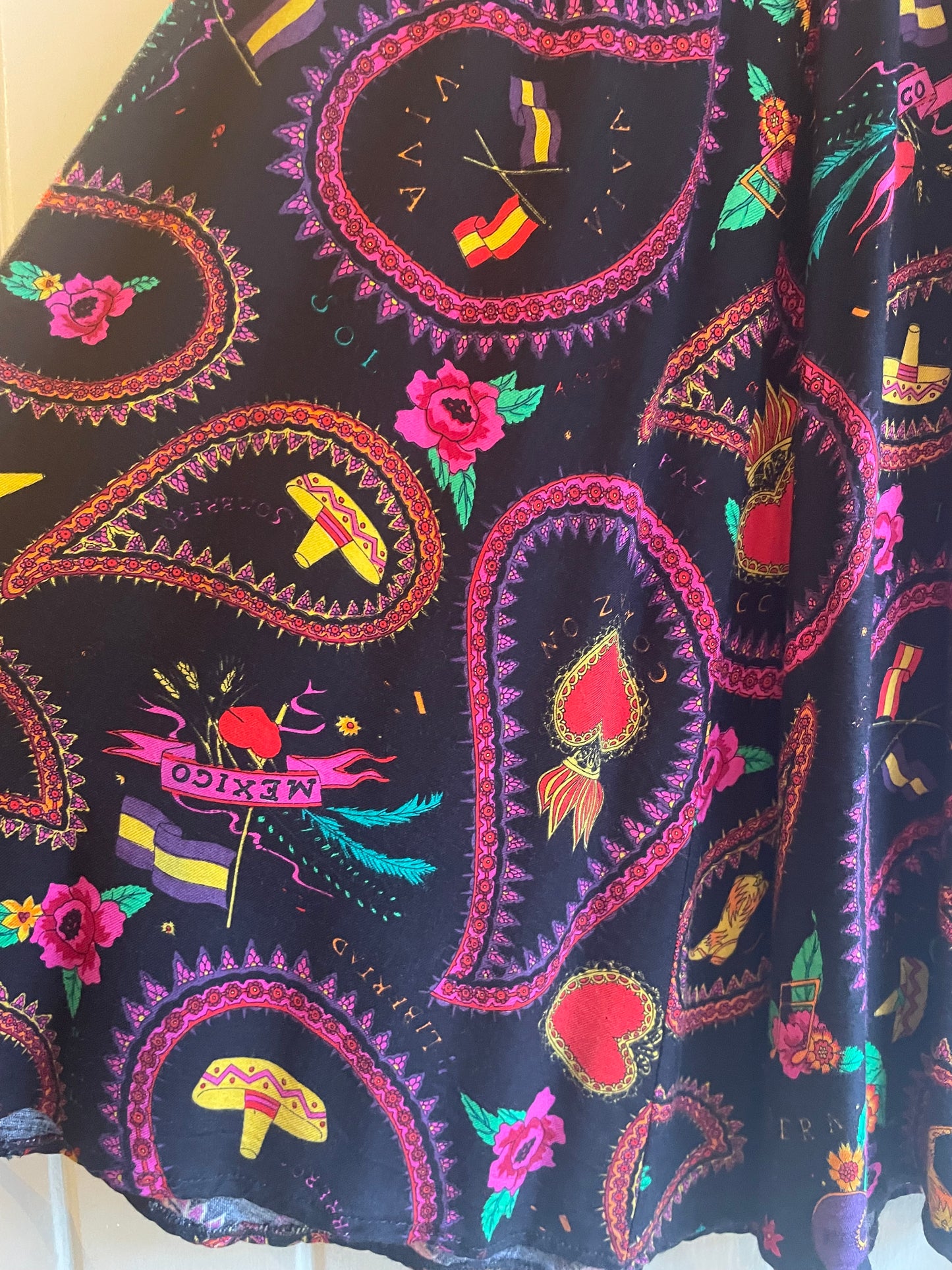 1980s Black ‘Mexican’ Patterned Skirt