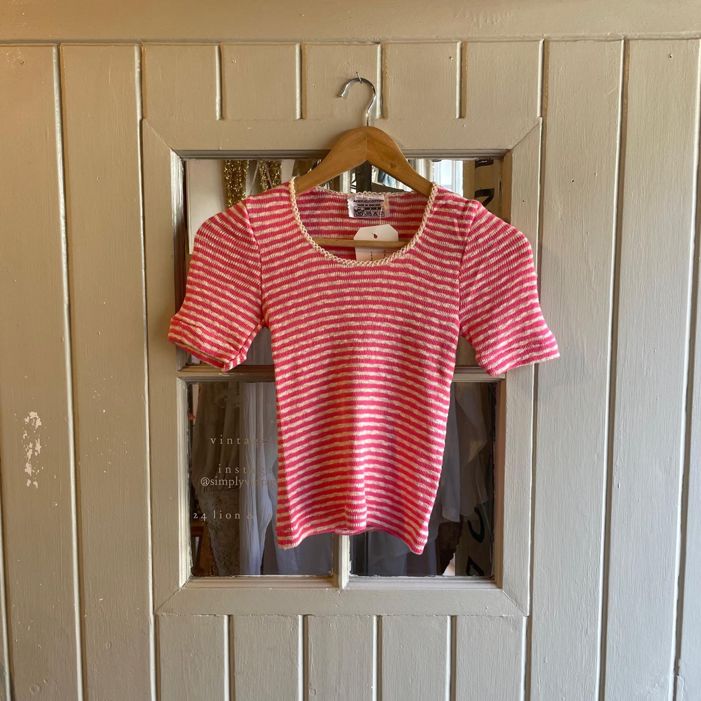 1970s Pink Striped Knitted T-Shirt Top