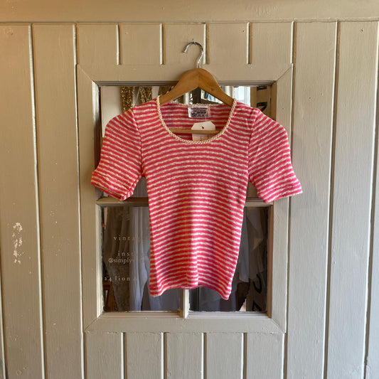 1970s Pink Striped Knitted T-Shirt Top