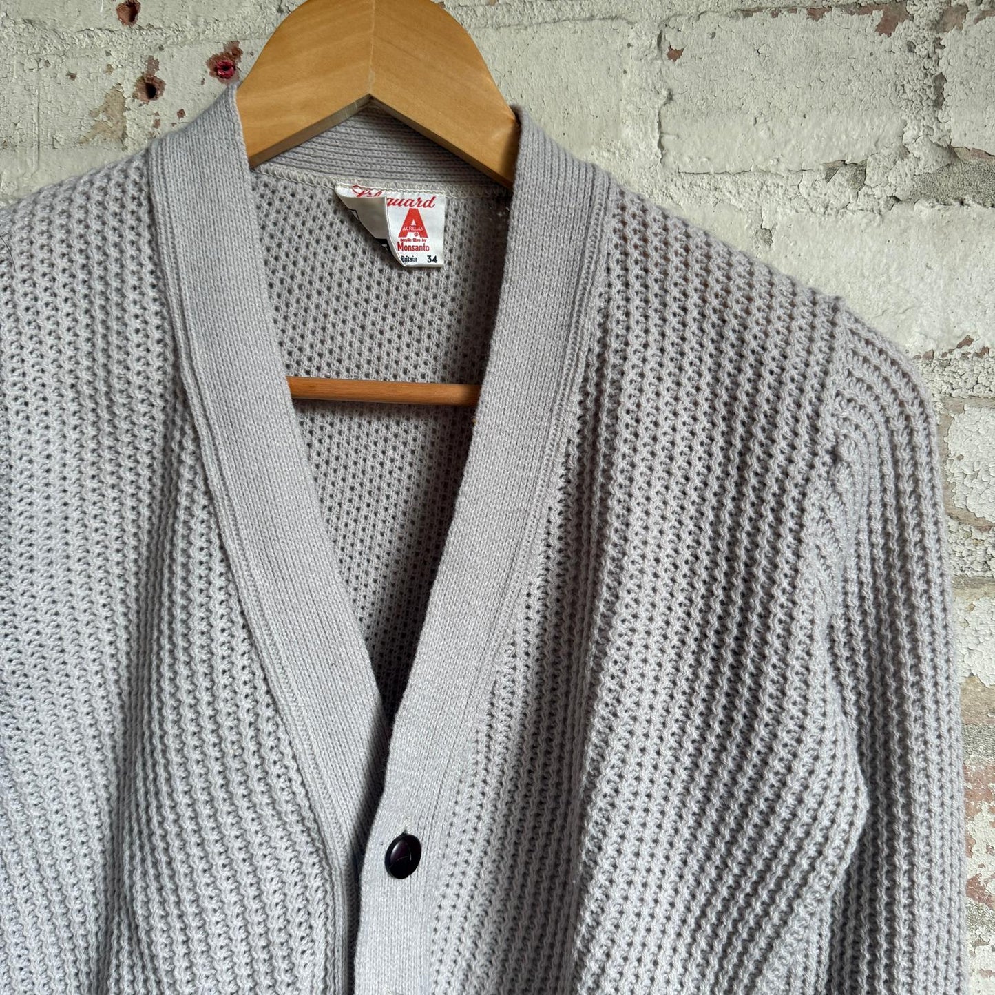 1960s Beige Wool British Knitted Cardigan Jumper