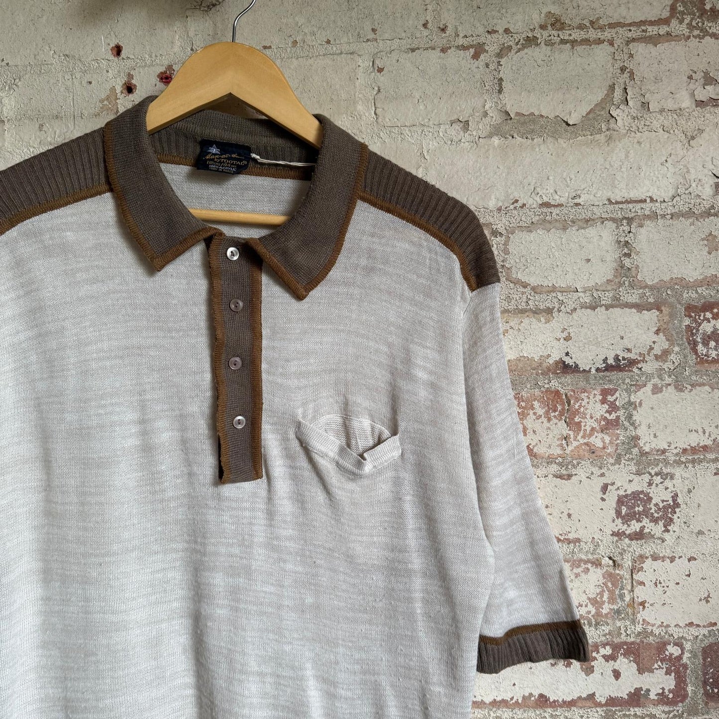 1980s Beige Tootal Polo Shirt Top