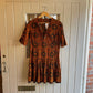 1970s Orange Floral Print Mid Length Dress