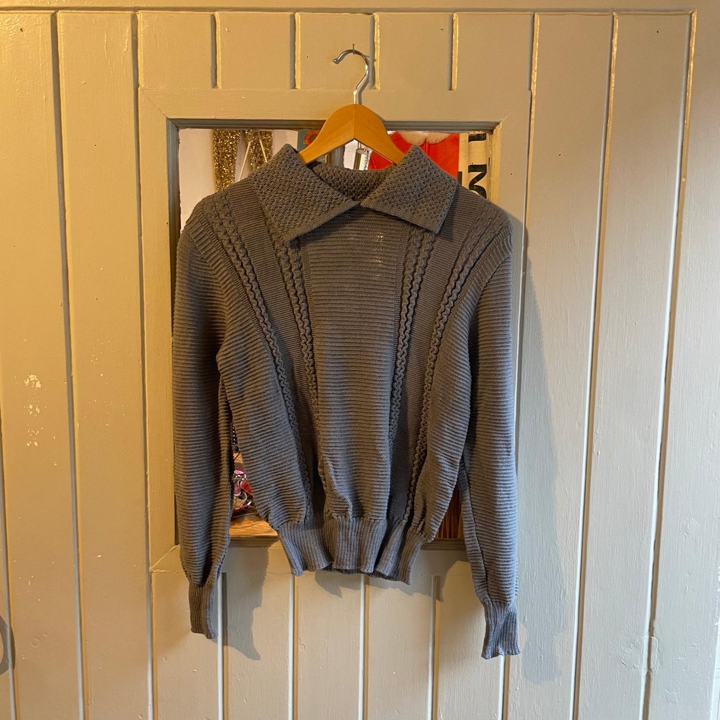 1950s Grey Wool Collared Knitted British Jumper
