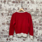 Vintage 1970s 1980s Red Knitted V-Neck Graphic Jumper