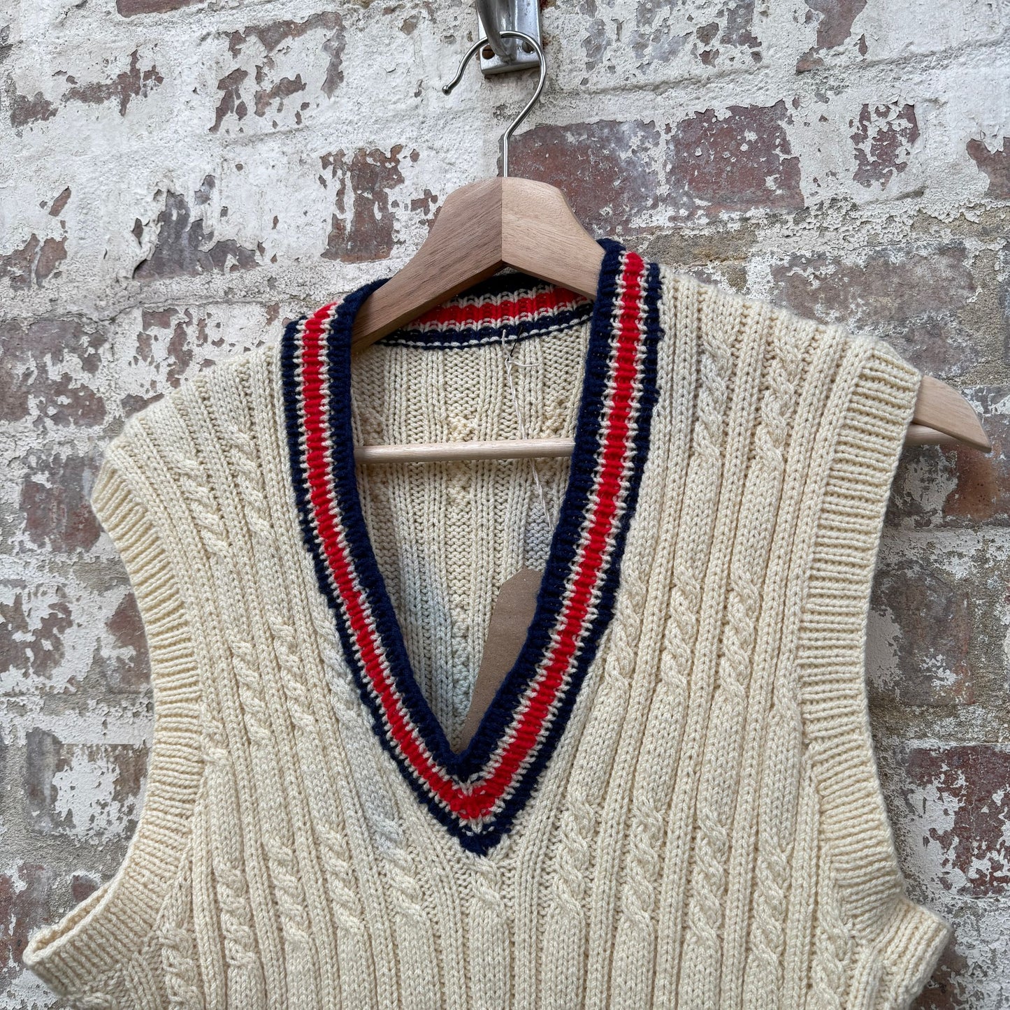1970s Cream Cricket Knitted Tank Top Jumper