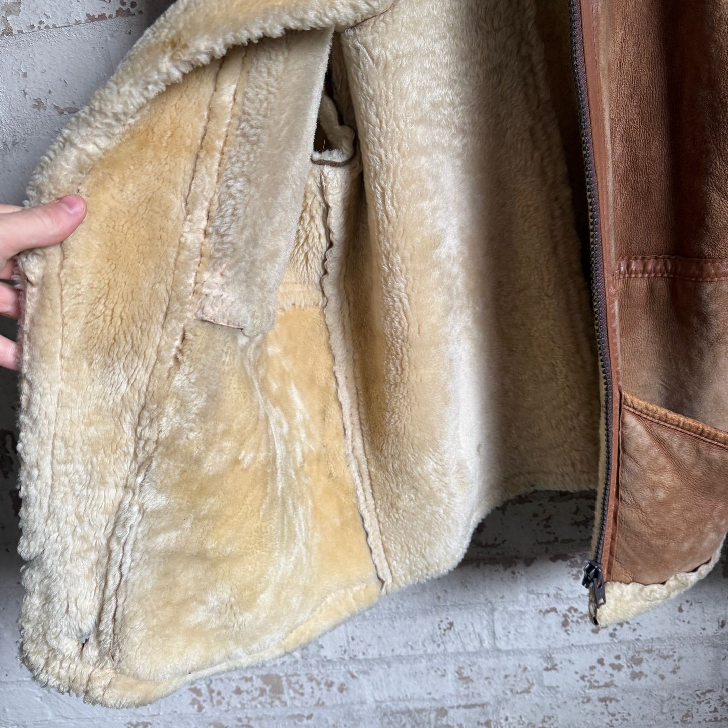 1970s Brown Leather Shearling Coat Jacket