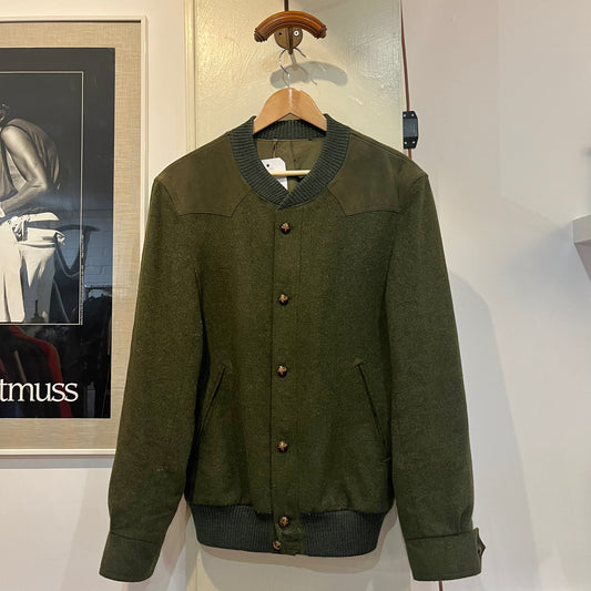 1970s Dark Green Button Down Bomber Jacket