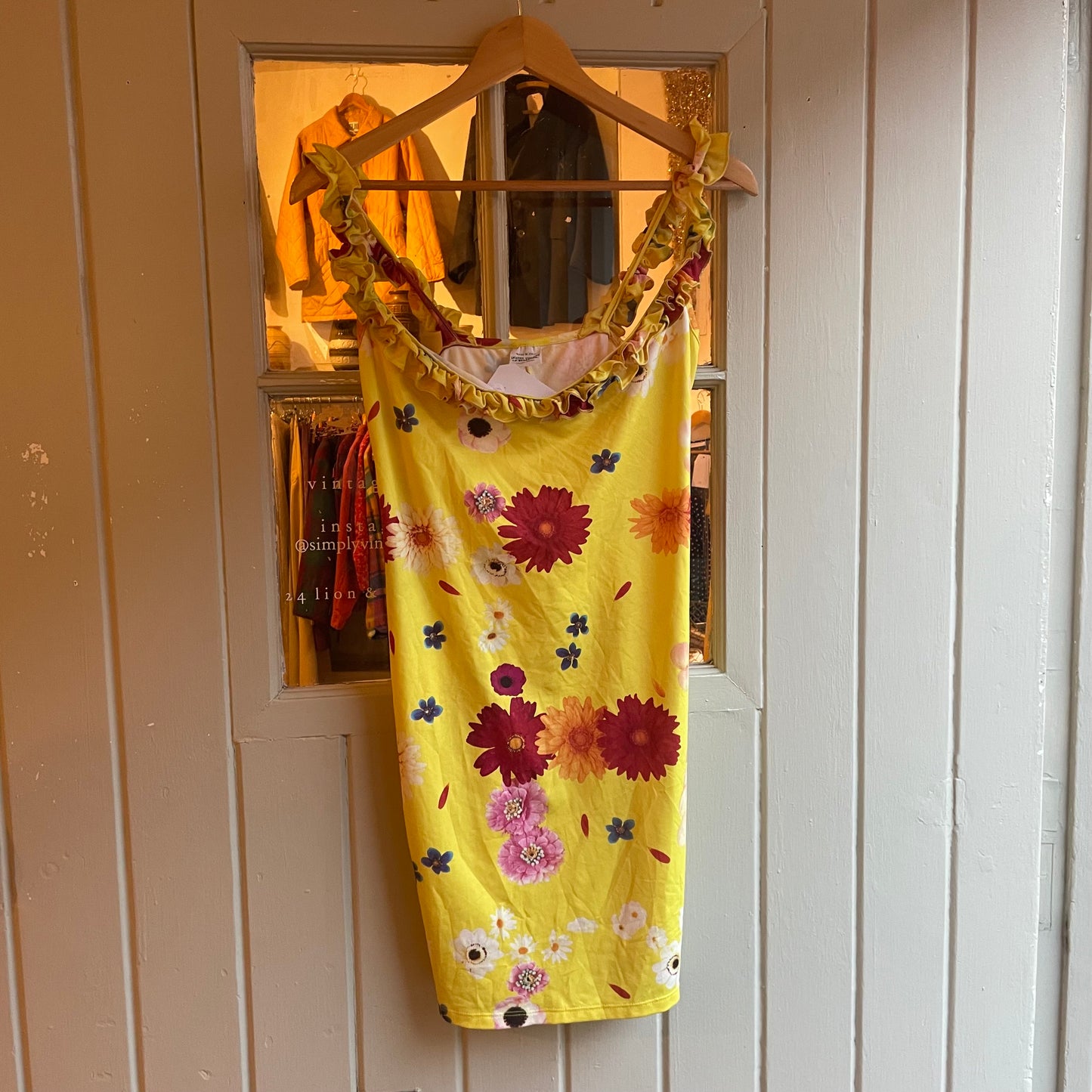 1990S YELLOW United Colours of Benetton Floral Dress