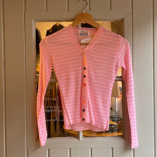 1970s 1980s Pink Knitted Button Cardigan Jumper