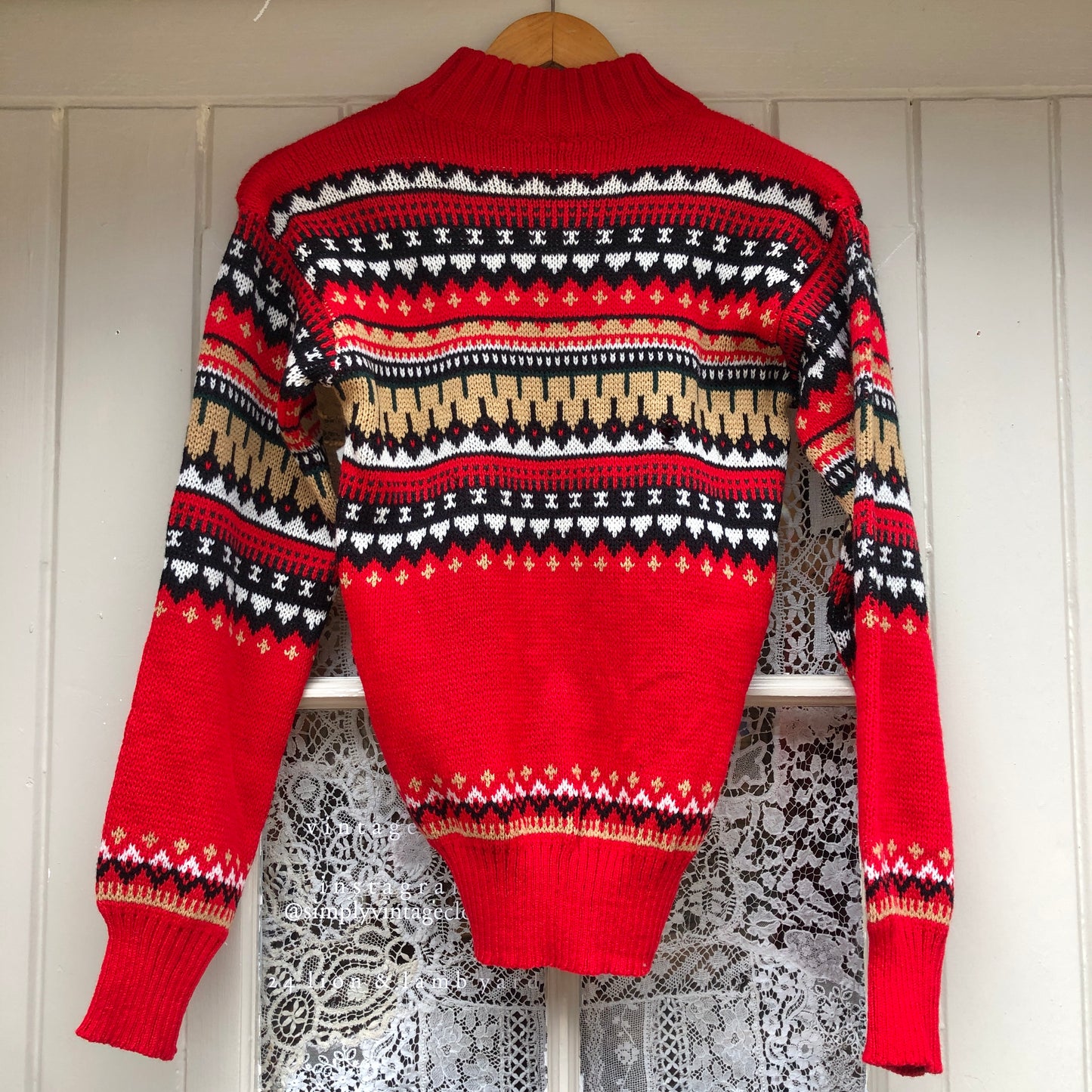 1960s Red Patterned Knitted Jumper