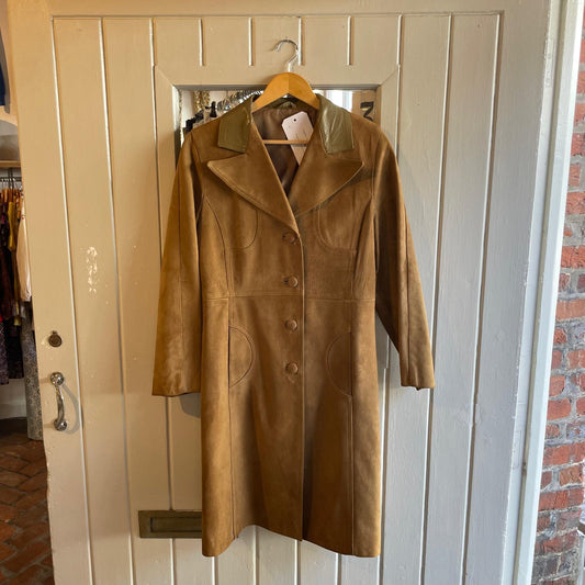 1960s 1970s Brown Suede Leather Long Coat