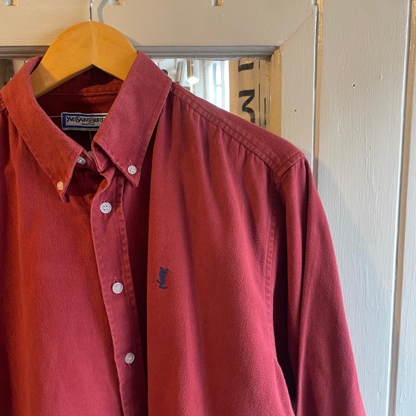 1990s Burgundy Yves Saint Laurent YSL Button Up Shirt