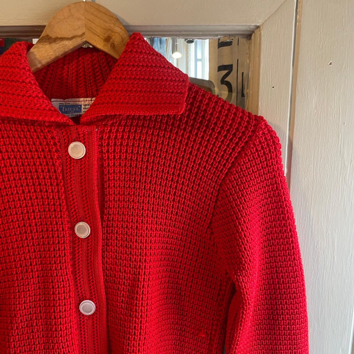 1960s Red Collared Knitted British Jumper Cardigan