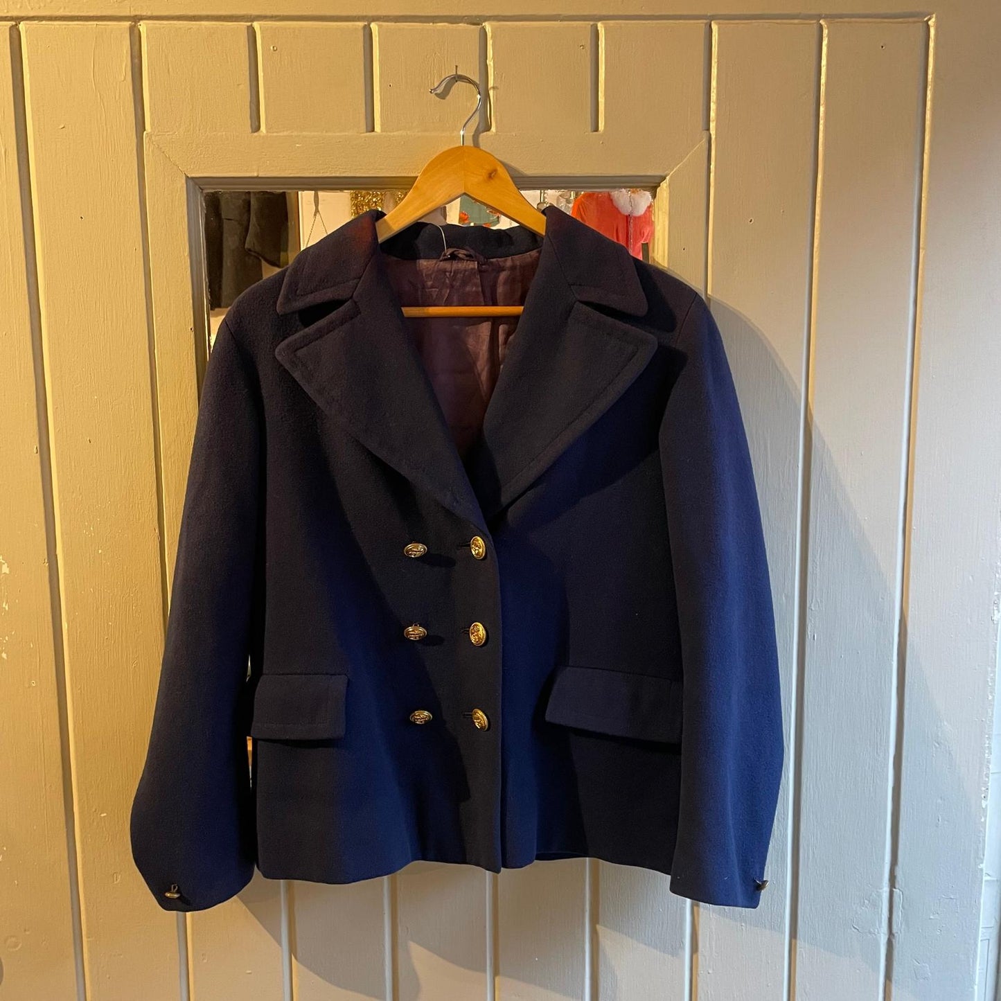 1950s Navy Wool Double Breasted Coat